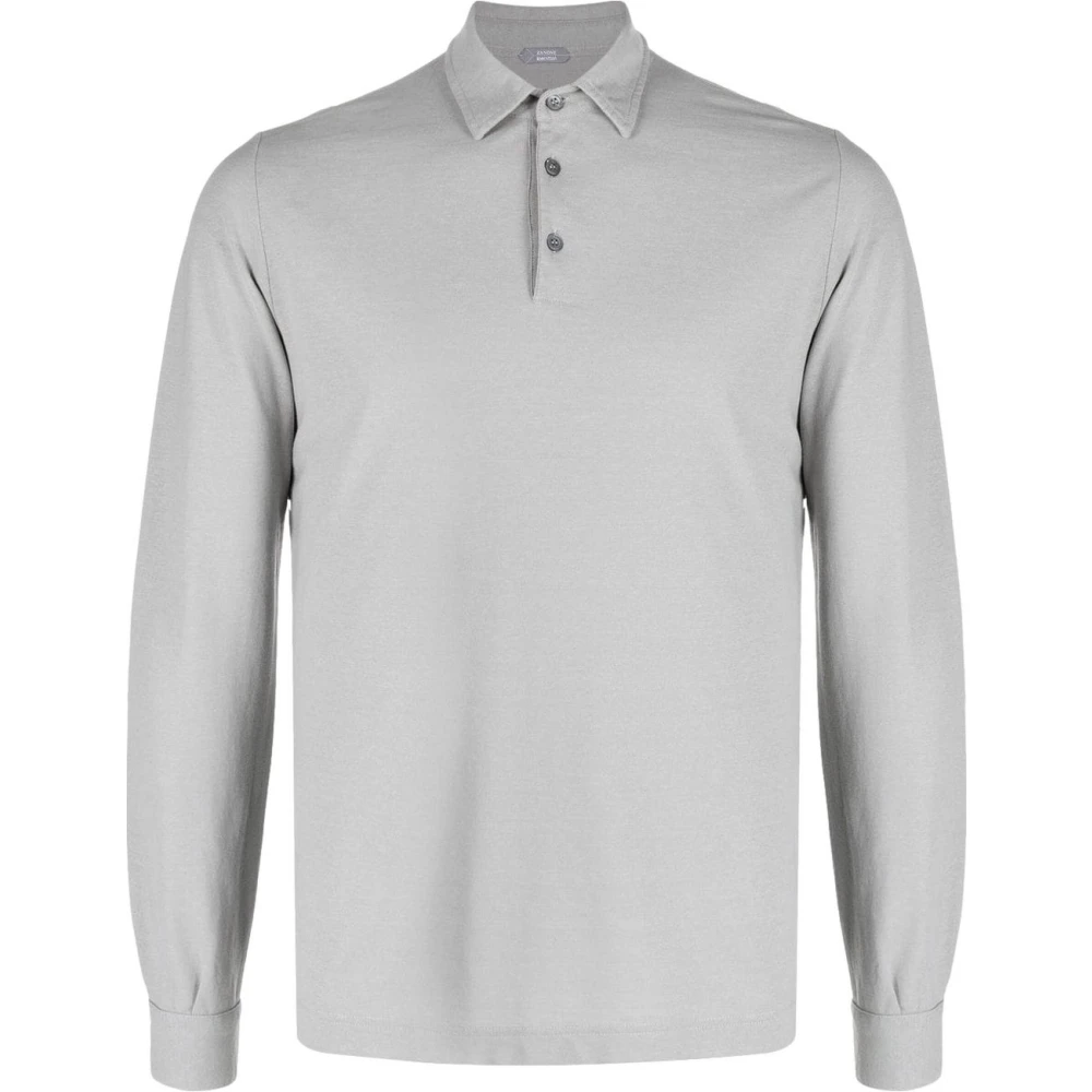 Zanone IceCotton Lange Mouw Polo Shirt Gray Heren