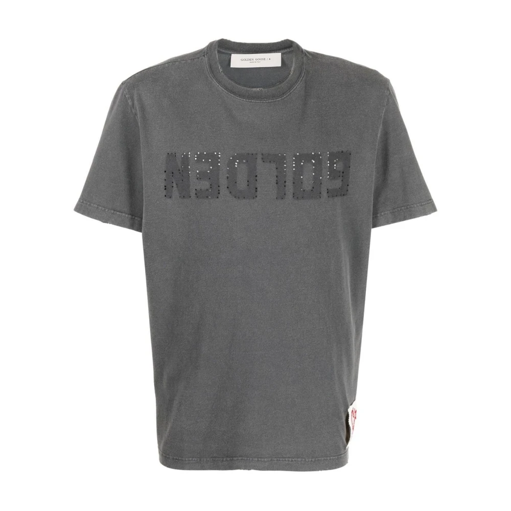 Golden Goose Mannelijk Grijs Tops Heren, S, Katoen, Regular T-Shirt Distressed Katoenen Jersey