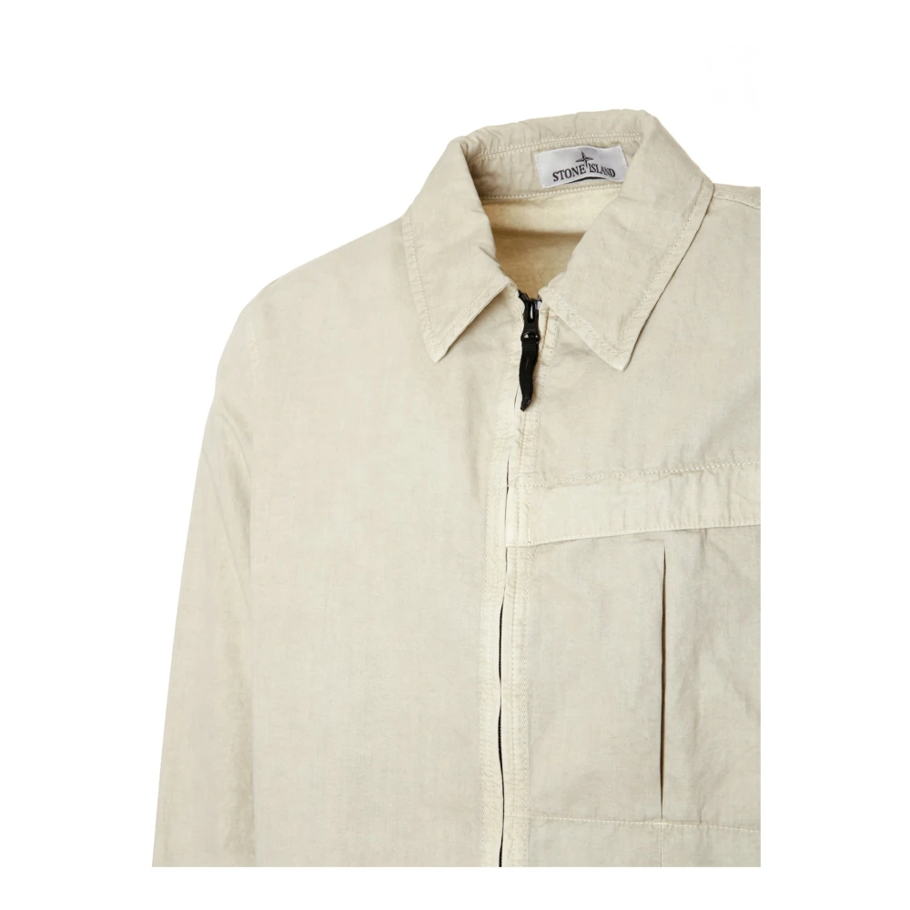 Stone Island Kent Kraag Overshirt met Badge Beige Heren