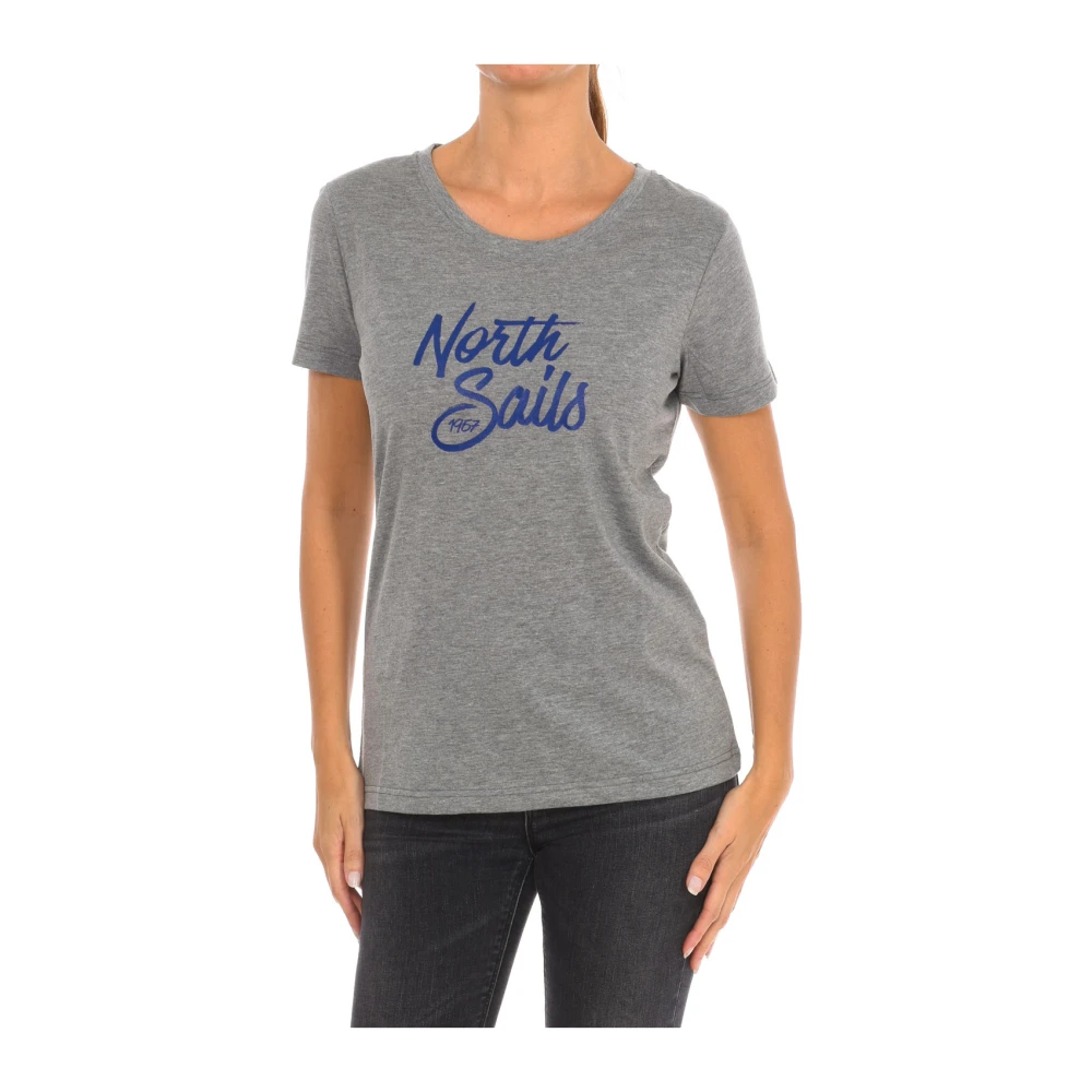 North Sails Women's Gray T-Shirts, S, Short Sleeve T-Shirt With Ribbed Neckline