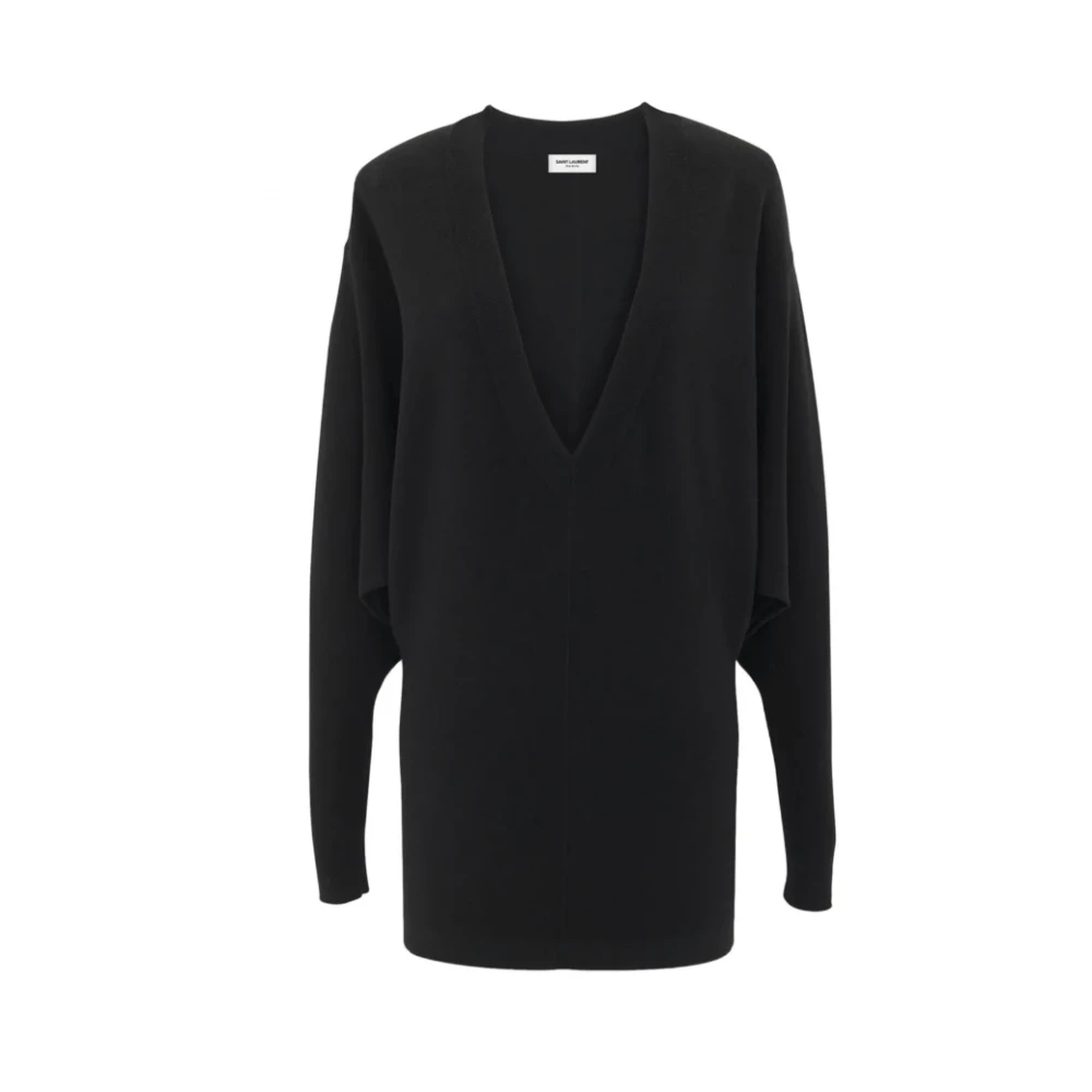 Saint Laurent V-Hals Wollen Jurk Black Dames