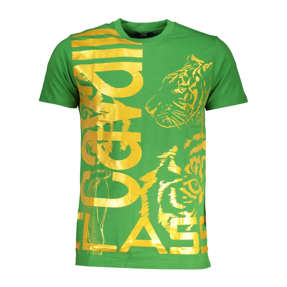 Cavalli Class Groene T-shirt met korte mouwen en logo Green Heren