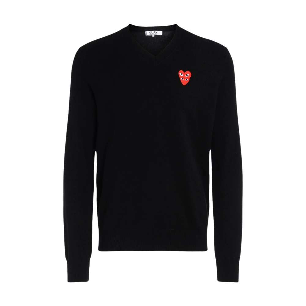 Comme des Garçons Play Svart Tröja med Överlappande Hjärtan Black, Herr