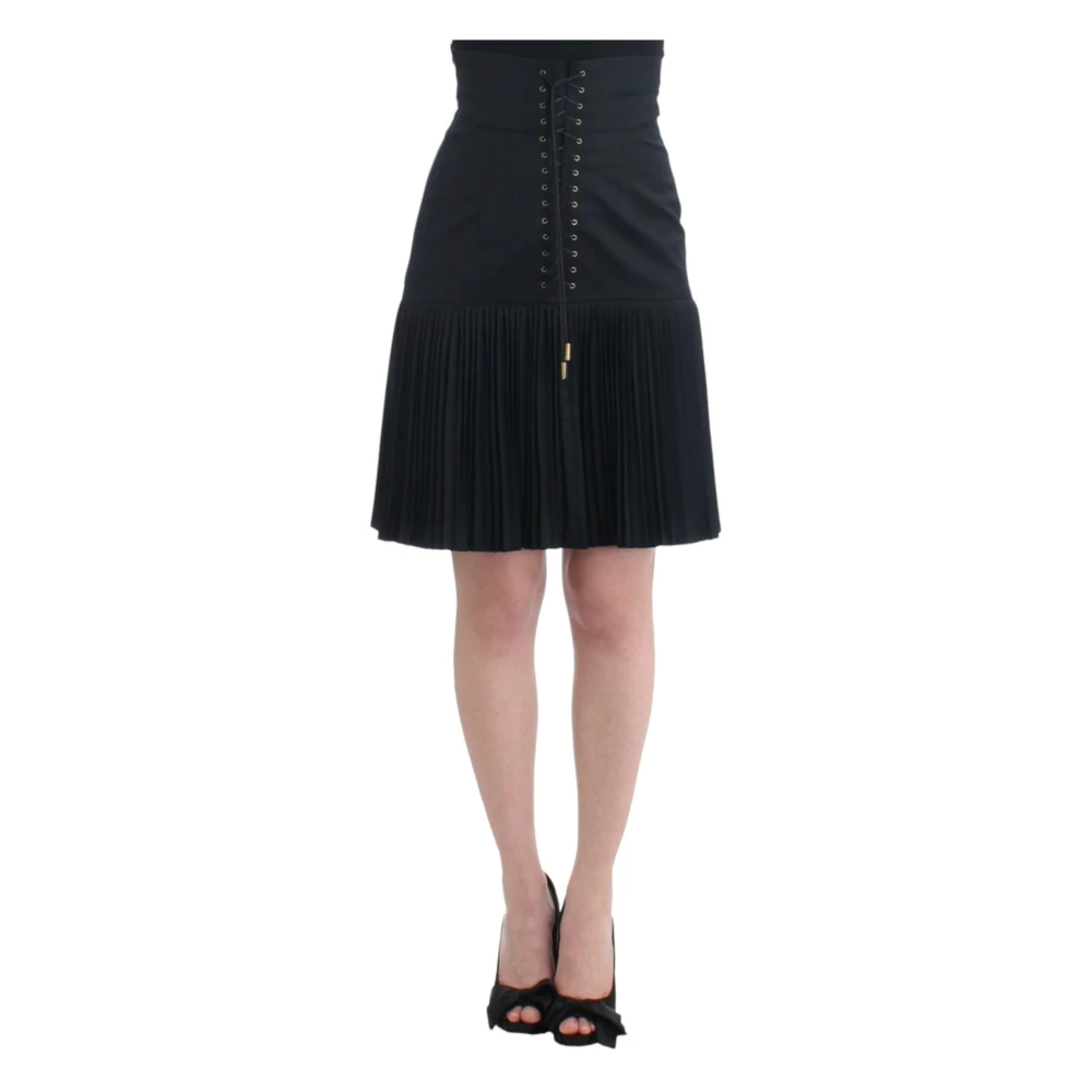 Roberto Cavalli , Short Skirts, Female, Black, S, Black Lace A-Line Pleated Skirt
