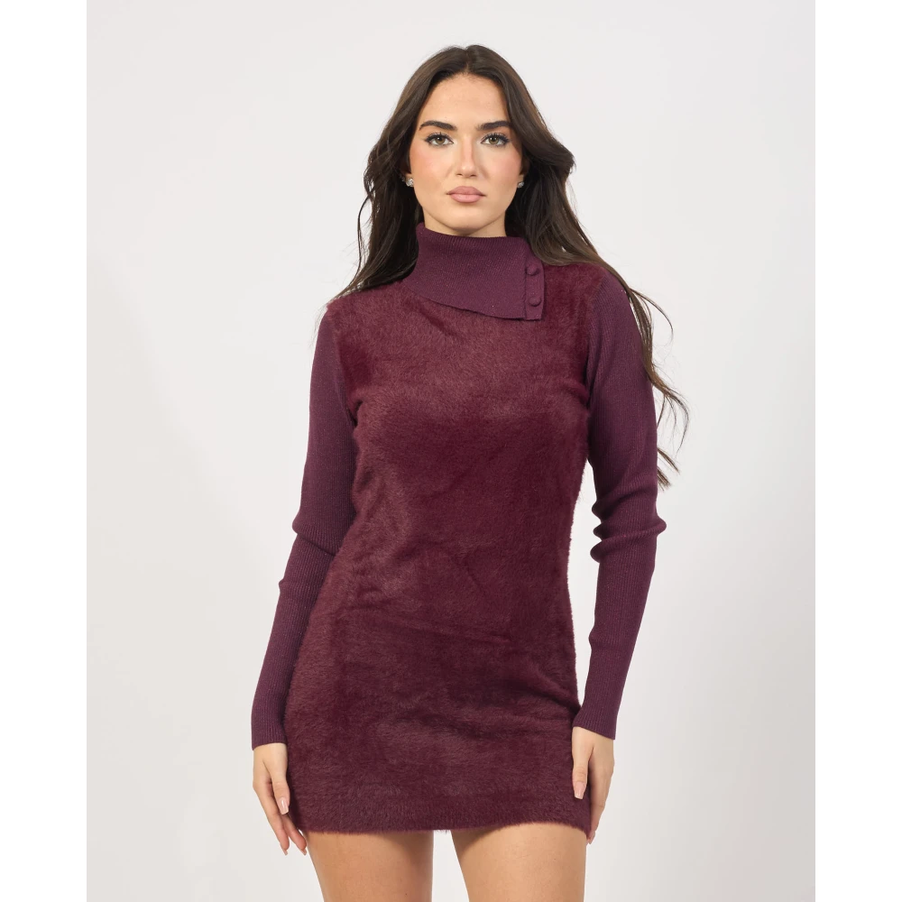 YES ZEE Paarse hoge hals mohair jurk Purple Dames