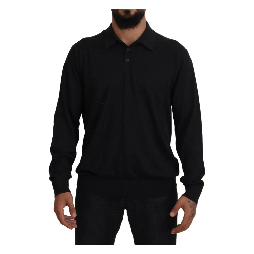 Dolce & Gabbana Zwarte Cashmere Pullover Trui met Kraag Black Heren