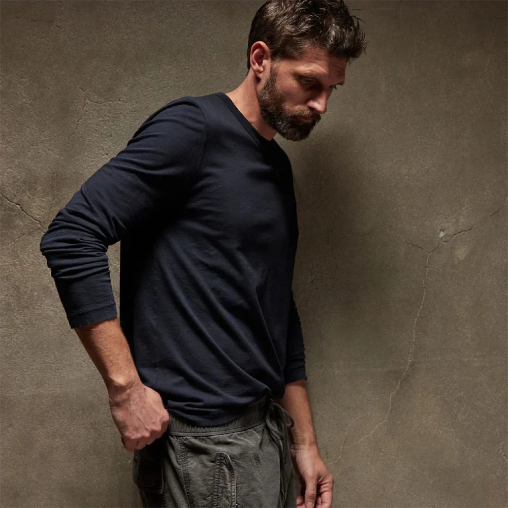 James Perse Pima Cotton Long Sleeve Crew T-Shirt Blue Heren