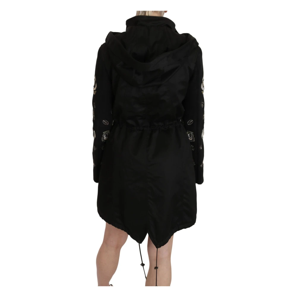 John Richmond Elegante Zwarte Parka Jas met Parels Black Dames