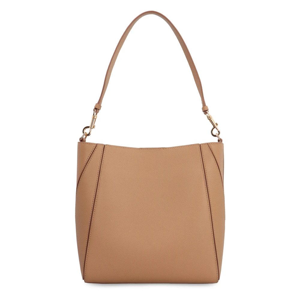 TORY BURCH Leren emmer tas met metalen sluiting Brown Dames