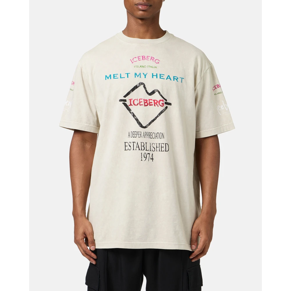 Iceberg Relaxed fit stoffige gekleurde katoenen jersey T-shirt Beige Heren
