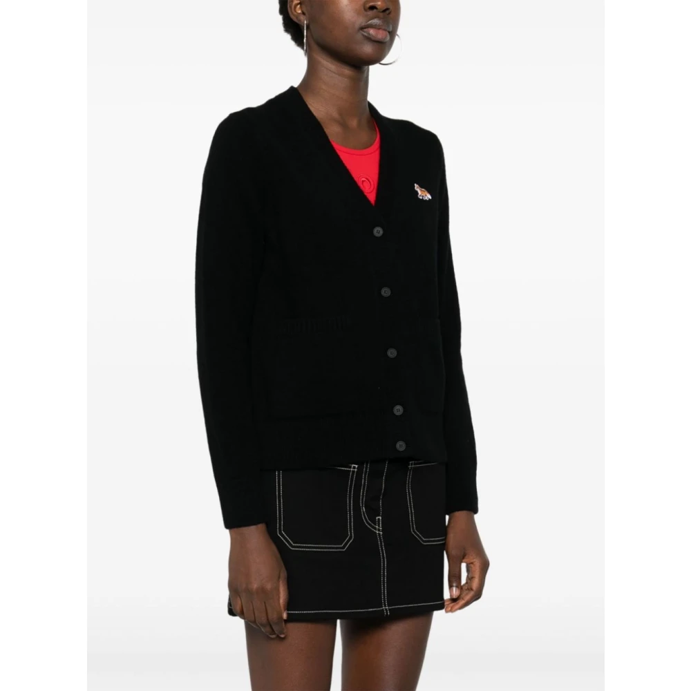 Maison Kitsuné Zwarte Gebreide Baby Fox Patch Vest Black Dames