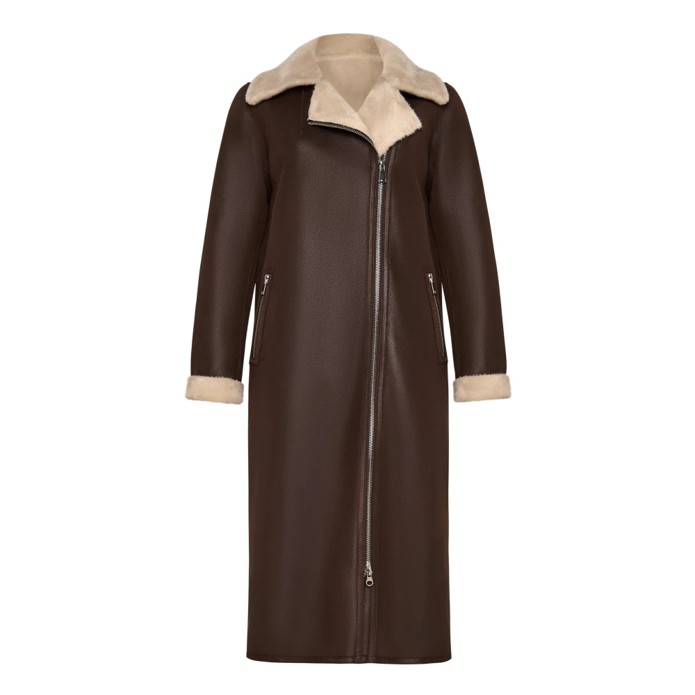 Cesare Gaspari Bruine Faux Reversible Shearling Lange Jas Brown Dames