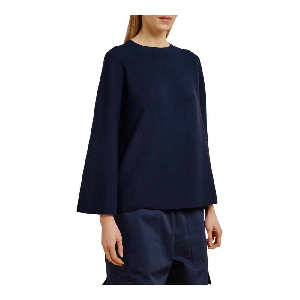 Liviana Conti Blauwe Merinowol Trui Flare Mouw Blue Dames