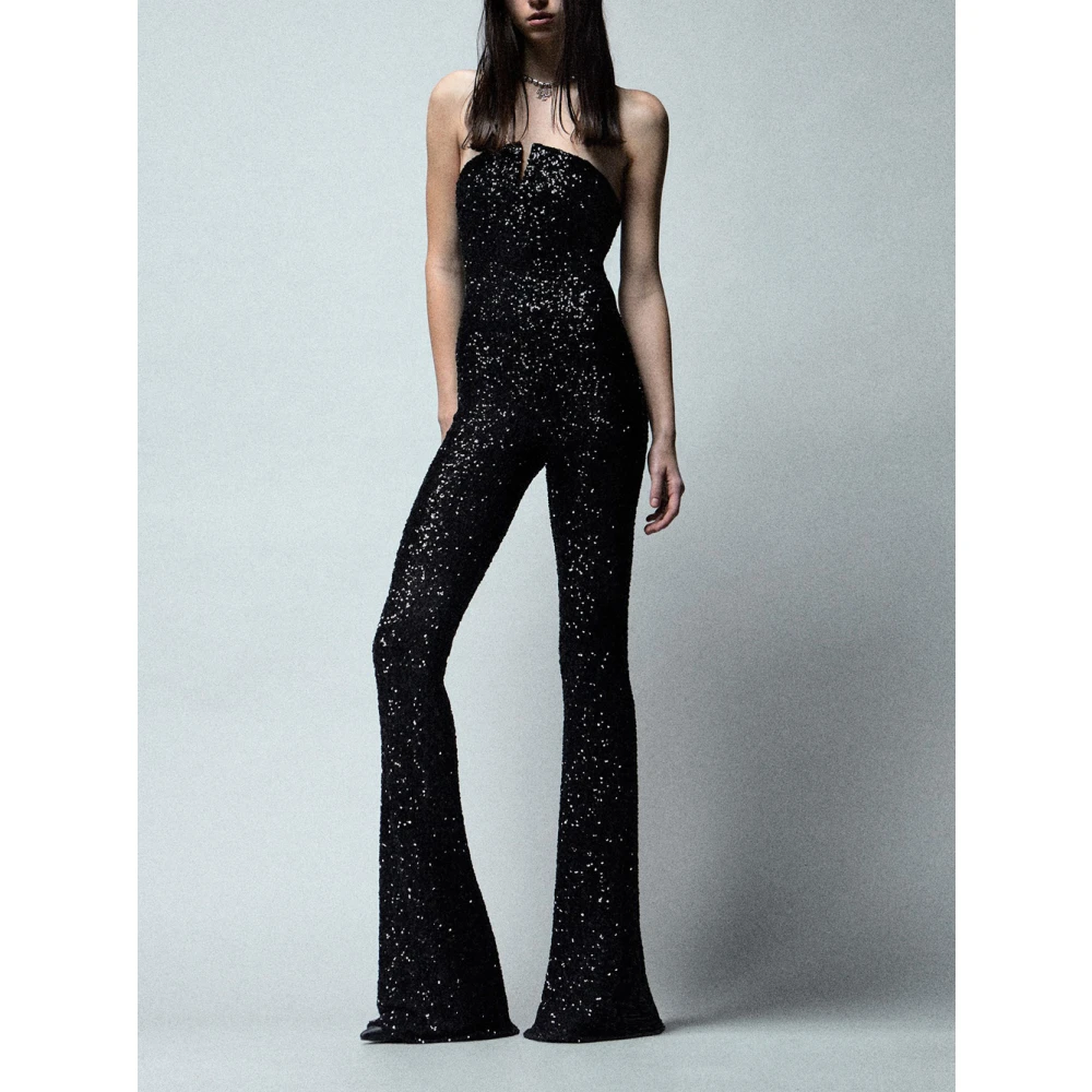 Aniye By Zwart Paillet Jumpsuit Elegant Stijl Black Dames