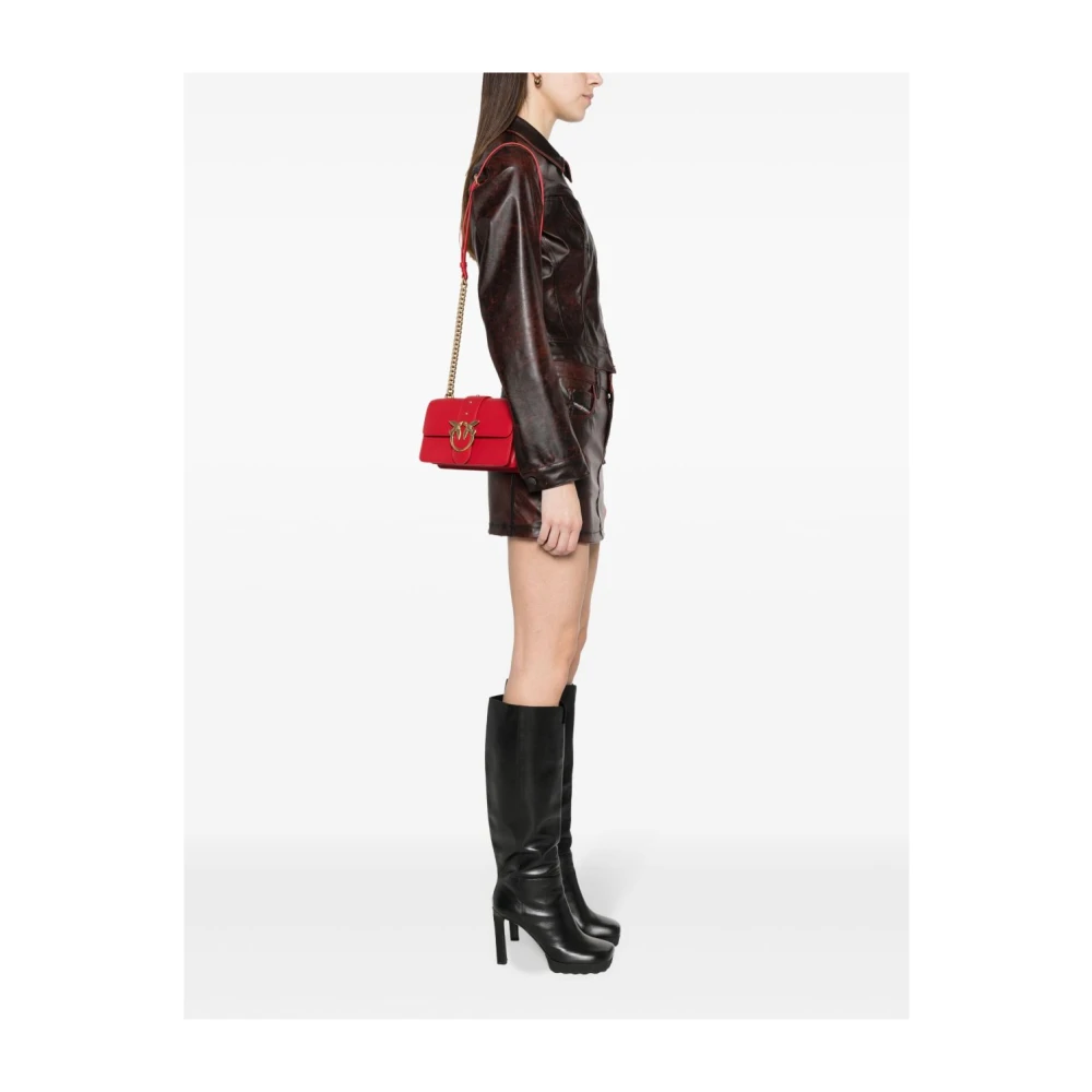 pinko Rode en Gouden Leren Schoudertas Red Dames
