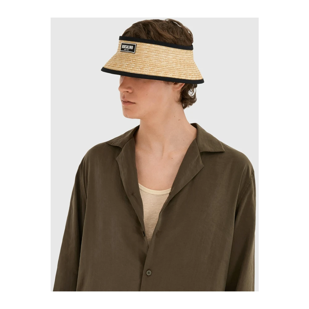 Borsalino Gevlochten Stro Zonneklep met Grosgrain Rand Beige Heren