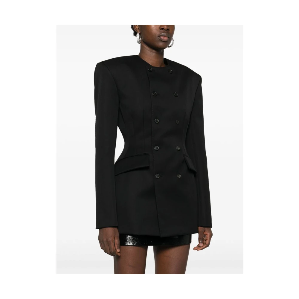 Wardrobe.nyc Zwarte double-breasted jas met ronde hals Black Dames