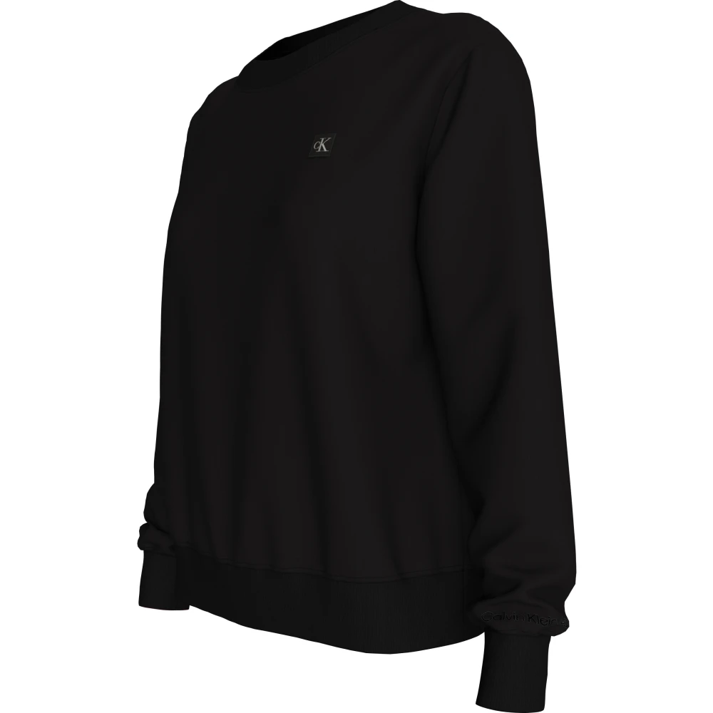 Calvin Klein Zwarte Sweater Regeneratief Katoen Geborduurd Logo Black Dames