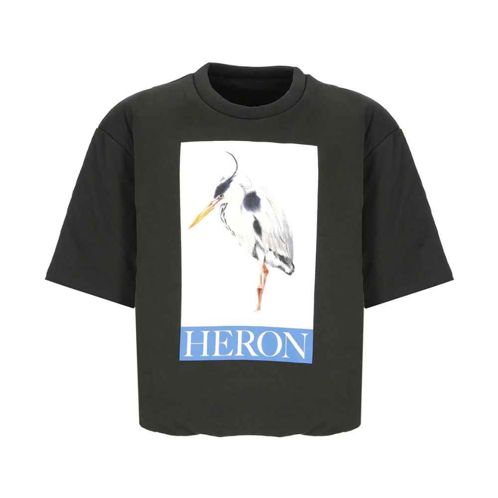 Heron Preston Zwarte Katoenen Gewatteerde T-shirt met Vogelprint Black Heren