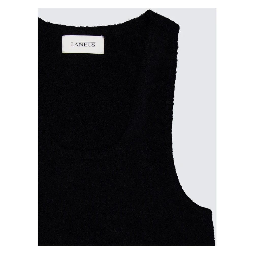 Laneus Wollen Mouwloze Ronde Hals Top Black Dames