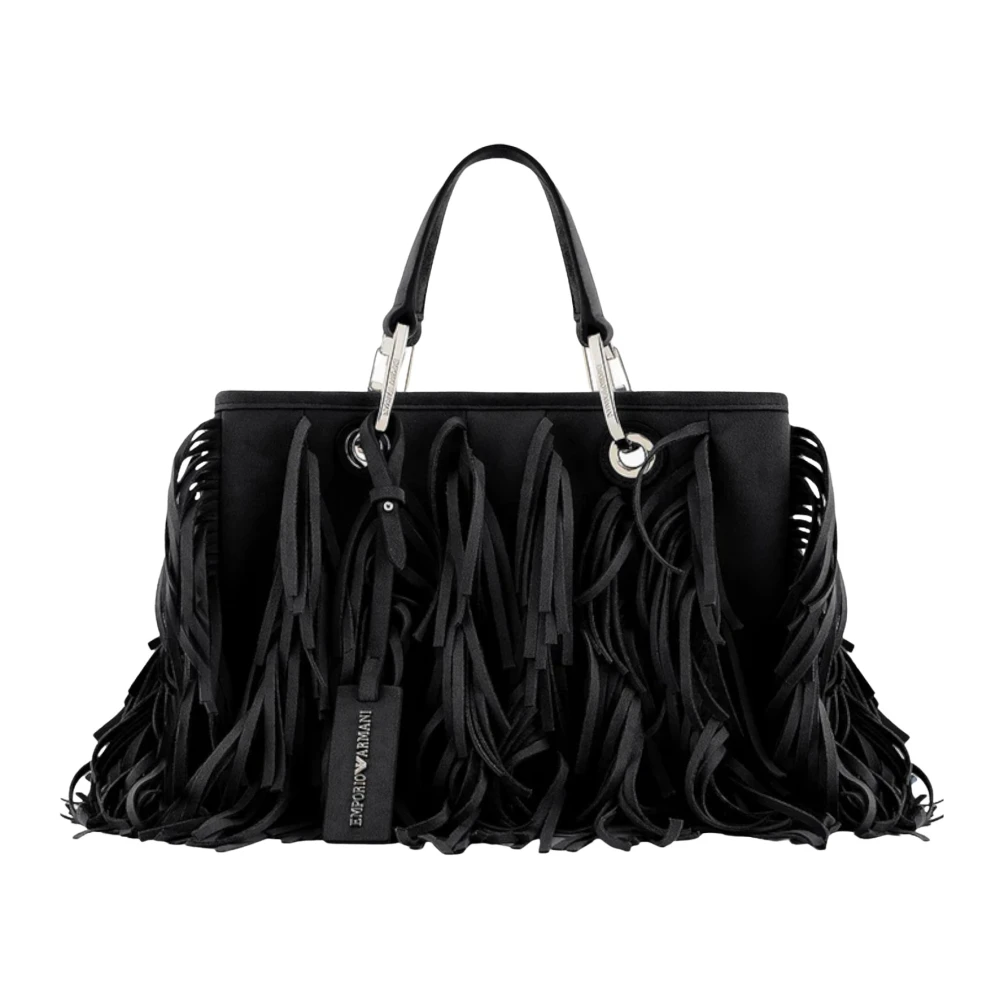 Emporio Armani Zwarte franje boodschappentas met afneembare hanger Black Dames
