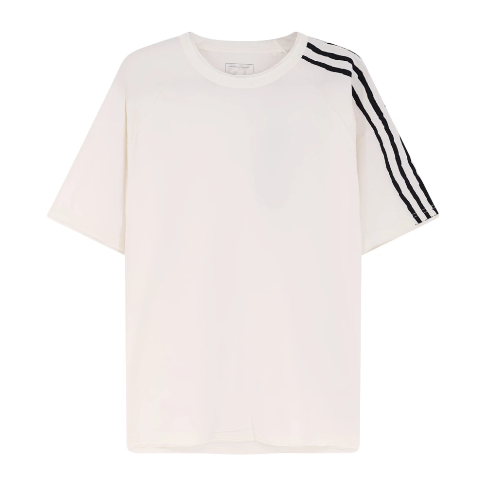 Y-3 Men's Beige Raw Edge 3 Stripes Short Sleeve Tee