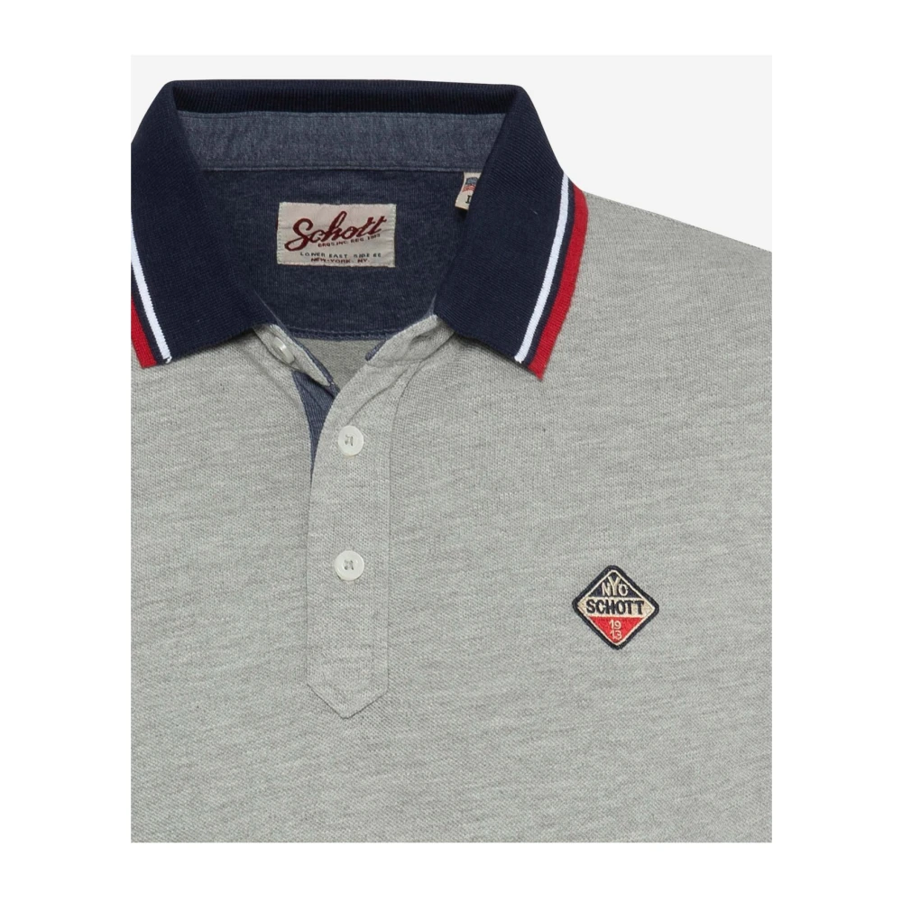 Schott NYC Reguliere Logo Gepatchte Katoenen Polo Gray Heren