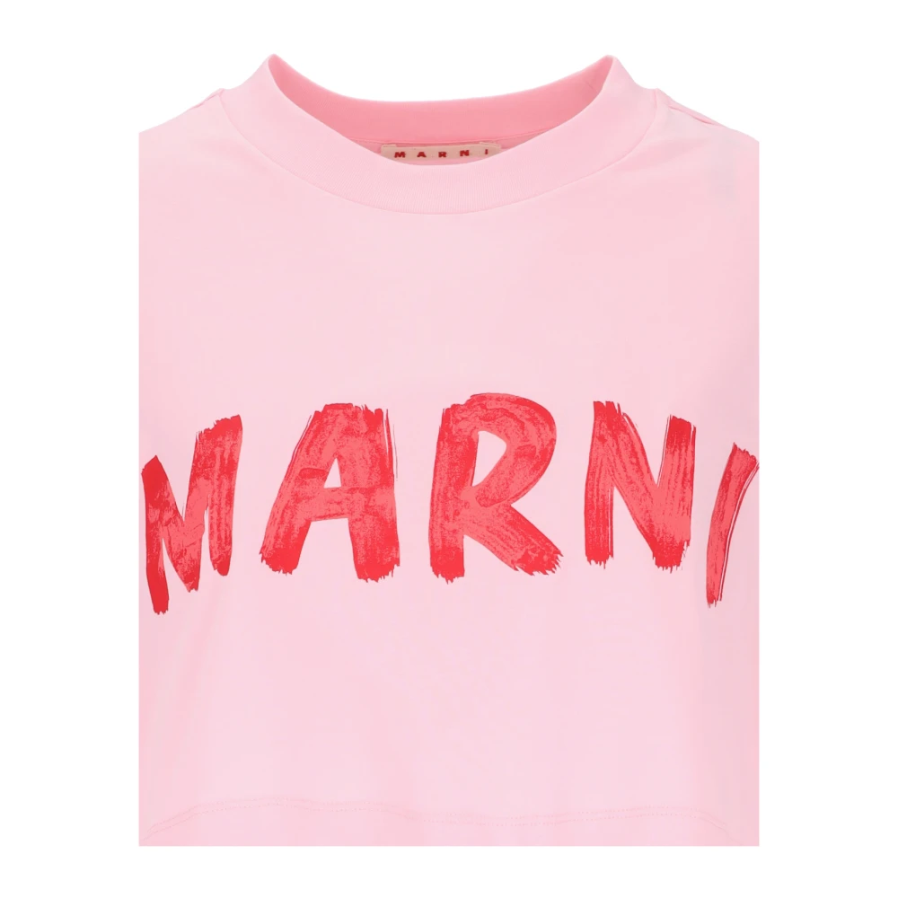 Marni Biologisch Katoen Blauw Logo T-shirt Pink Dames