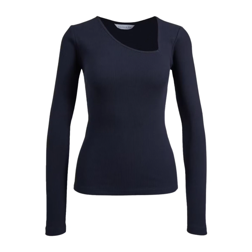 Rib Triangle Neck Top - Navy