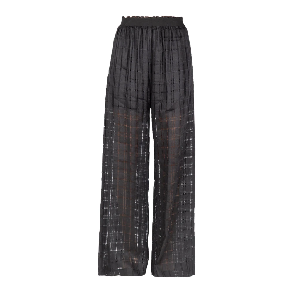 Jucca Linnen broek met rechte pijpen en elastische taille Black Dames