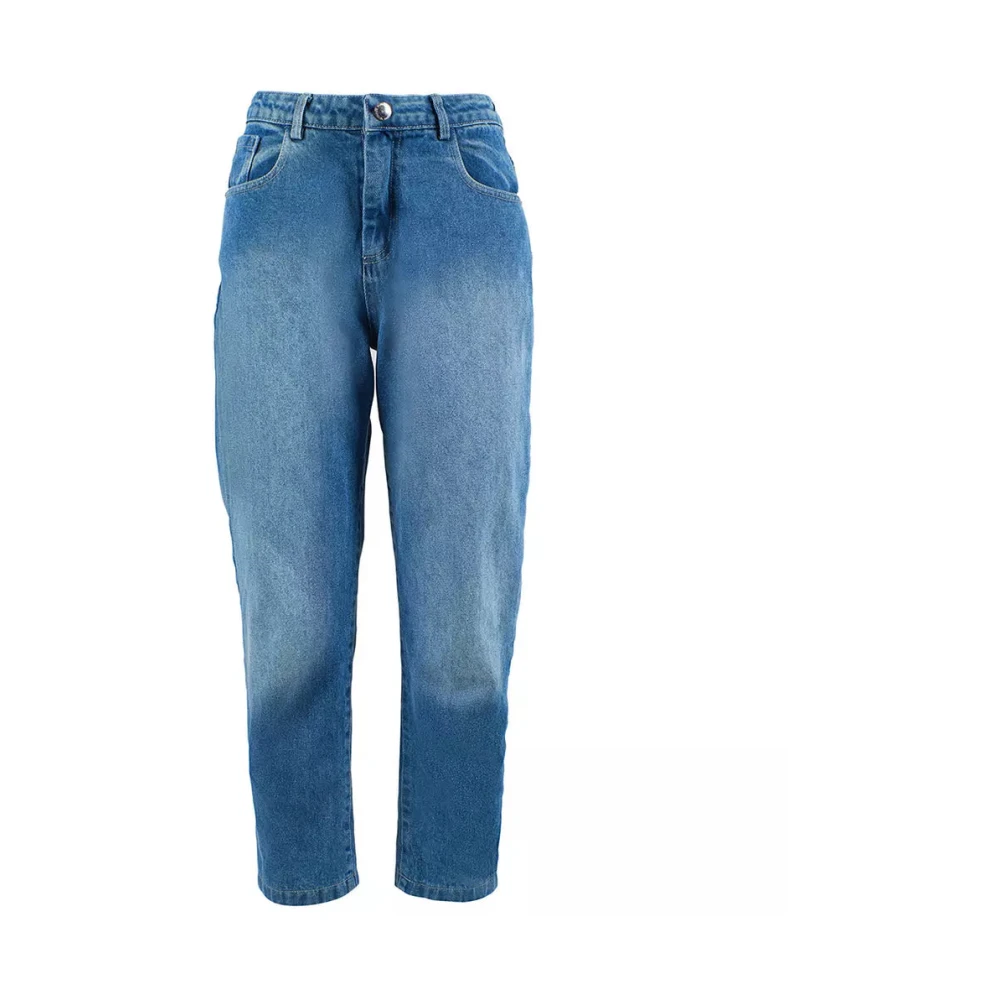 YES ZEE Blauwe High-Waisted Loszittende Dames Jeans Blue Dames
