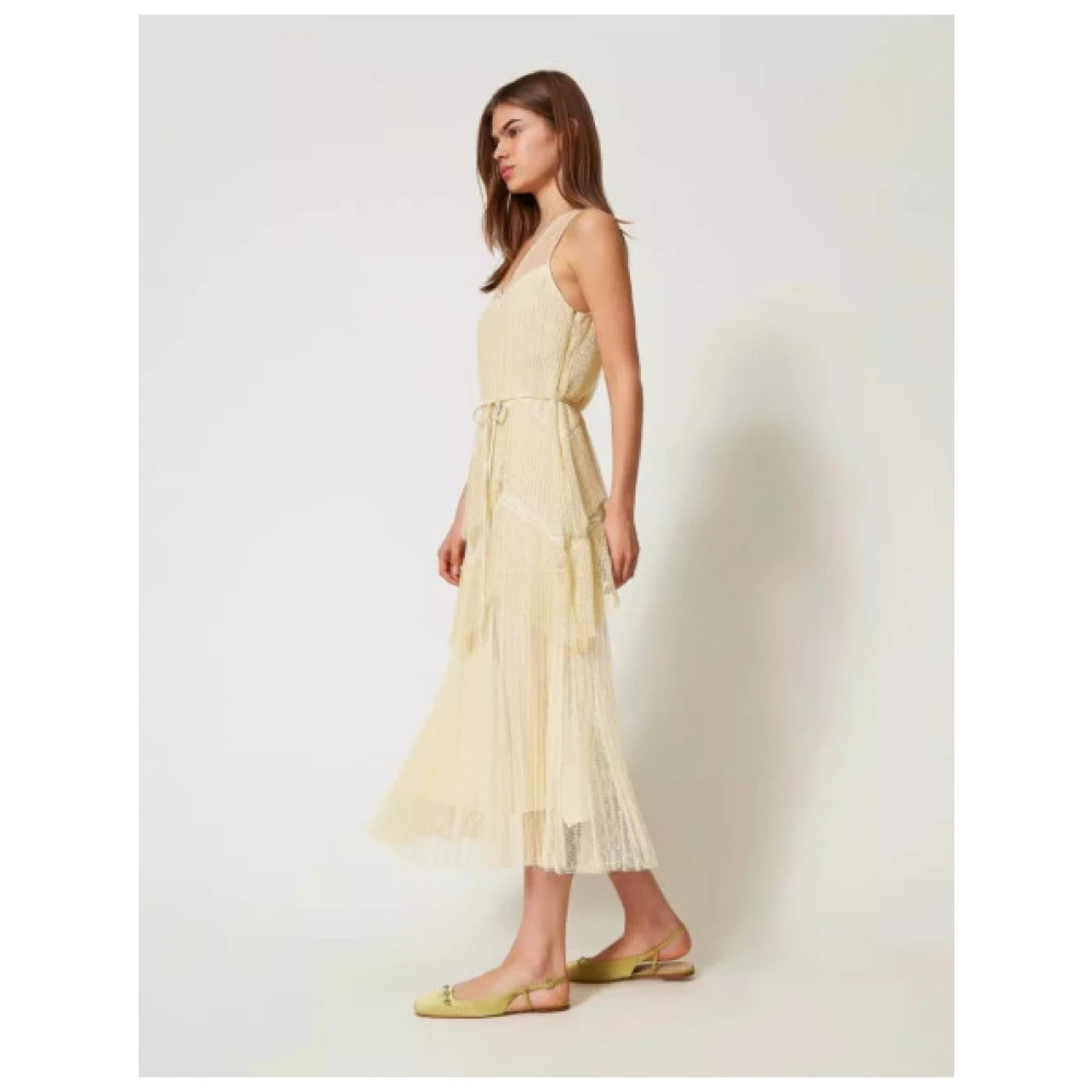 Twinset Lange Tule Jurk met Kant Details Beige Dames