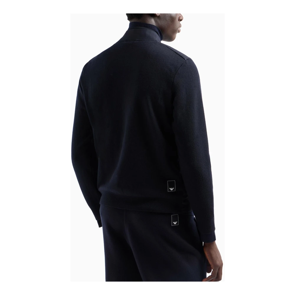 Emporio Armani Blauwe gebreide jas met gewatteerde inzet Blue Heren