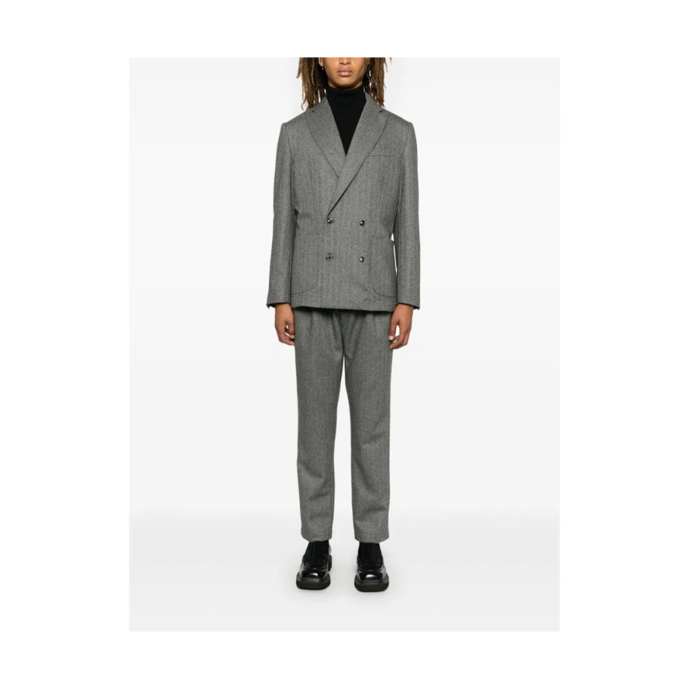 Cruna Wollen Herringbone Double-Breasted Jas Gray Heren