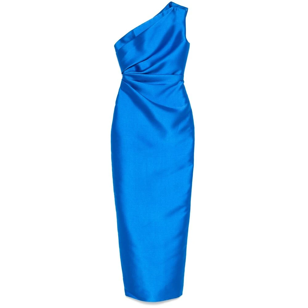 Solace London Blauwe One-Shoulder Maxi Jurk Blue Dames