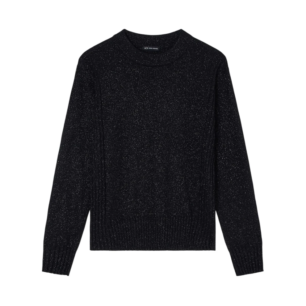 Armani Exchange Women's Black Round-Neck Knitwear, S, Regular Fit Crew Neck Jumper