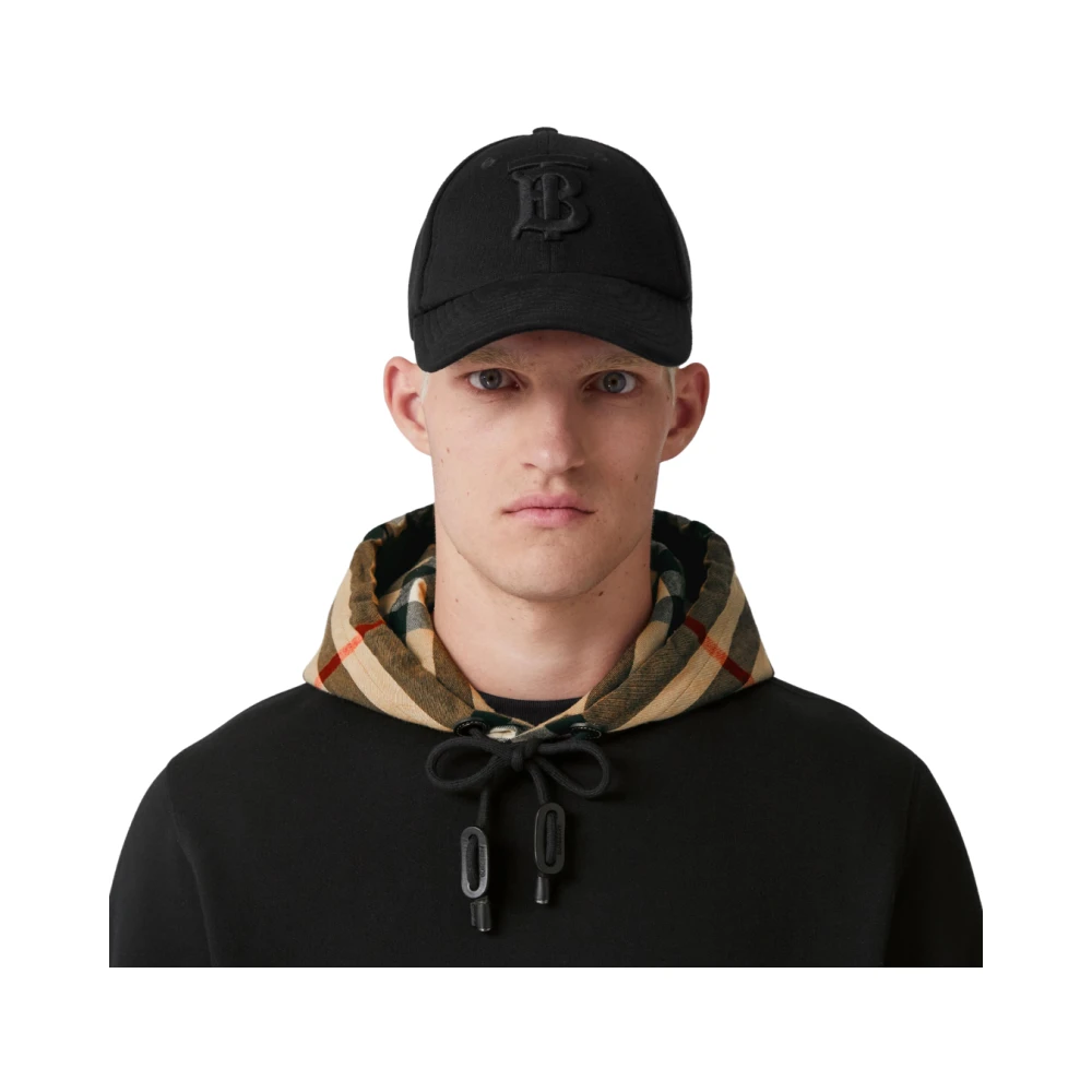 Burberry Samuel Zwarte Katoenen Hoodie met Beige Ruit Black Heren