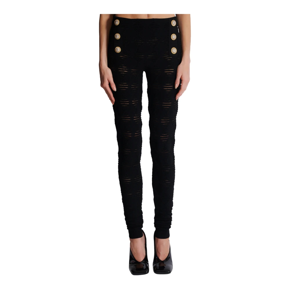 Balmain Diamond gebreide leggings met 6 knopen Black Dames