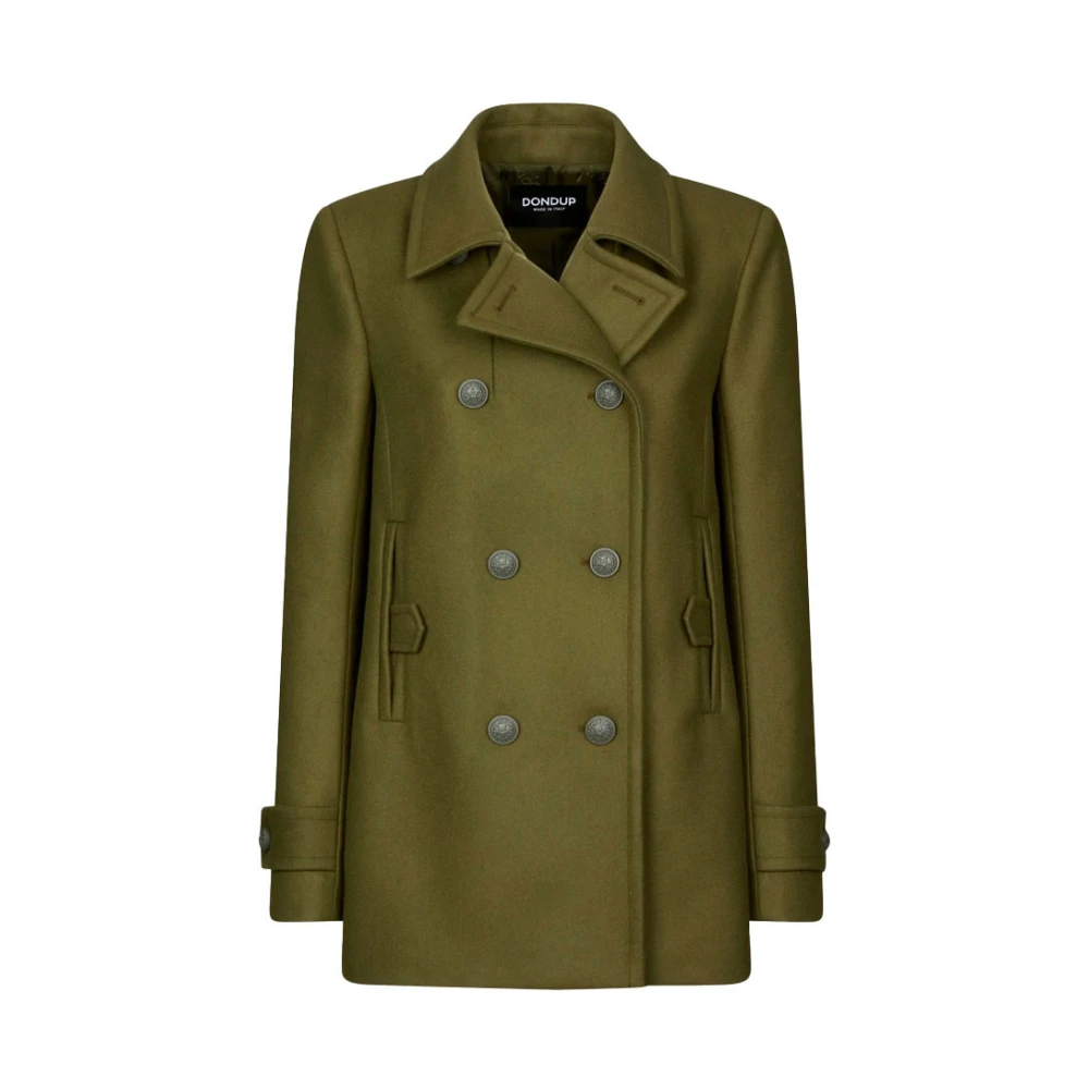 Dondup Dubbelrijige Peacoat met Cashmere Detail Green Dames