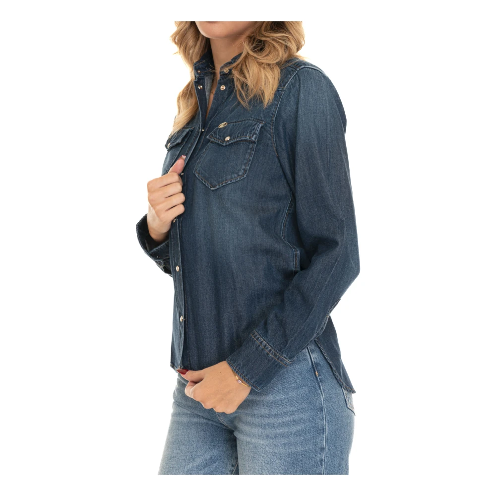 Liu Jo Denim Blouse met Popper Knoopsluiting Blue Dames