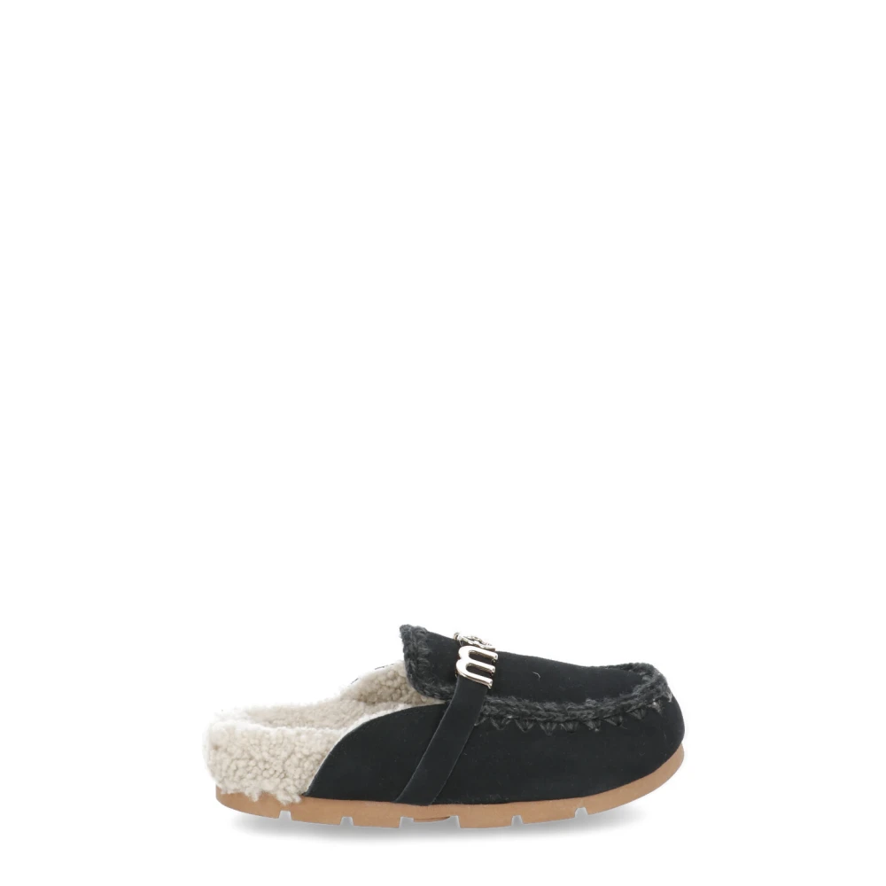 Mou Zwarte Suède Slippers met Touwdetails Black Dames