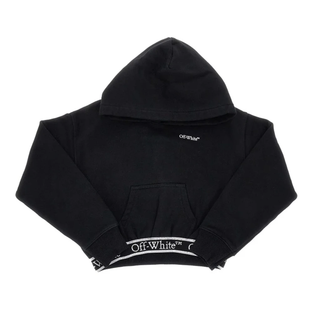 Off White Logo Band Hoodie Crop Black, Unisex