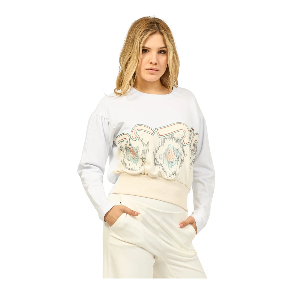 Jijil Witte Katoenen Crewneck Sweater met Print White Dames