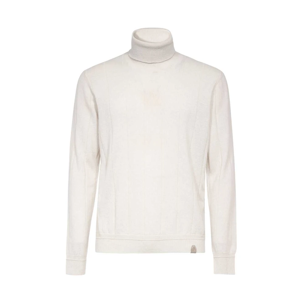 Brioni Kashmir Turtleneck Tröja med Läderinsatser Beige, Herr