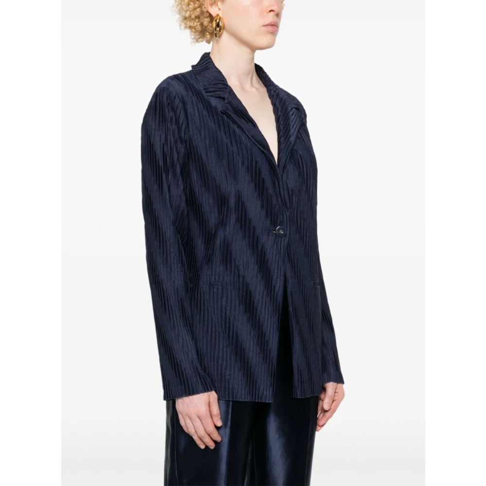 Giorgio Armani Blauwe Geplooide Jersey Jas Blue Dames