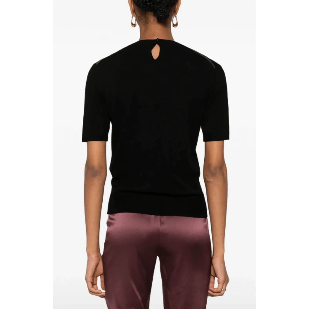 Saint Laurent Zwart wollen gebreid T-shirt met ronde hals Black Dames