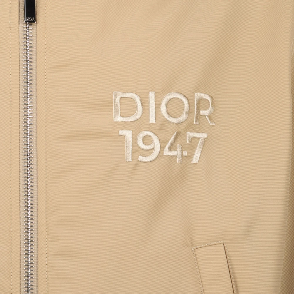 Dior Geribbelde Bomberjack met Logo Borduurwerk Beige Heren