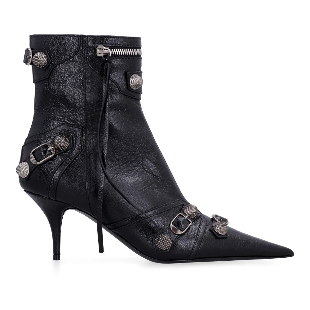 Balenciaga Women's Black Heeled Boots, 7 Uk, Studded Pointy Toe Ankle Boots