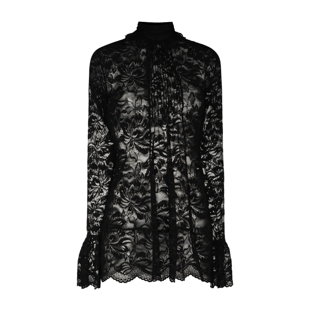 Paco Rabanne Zwarte Kantentop met Hoge Kraag Black Dames