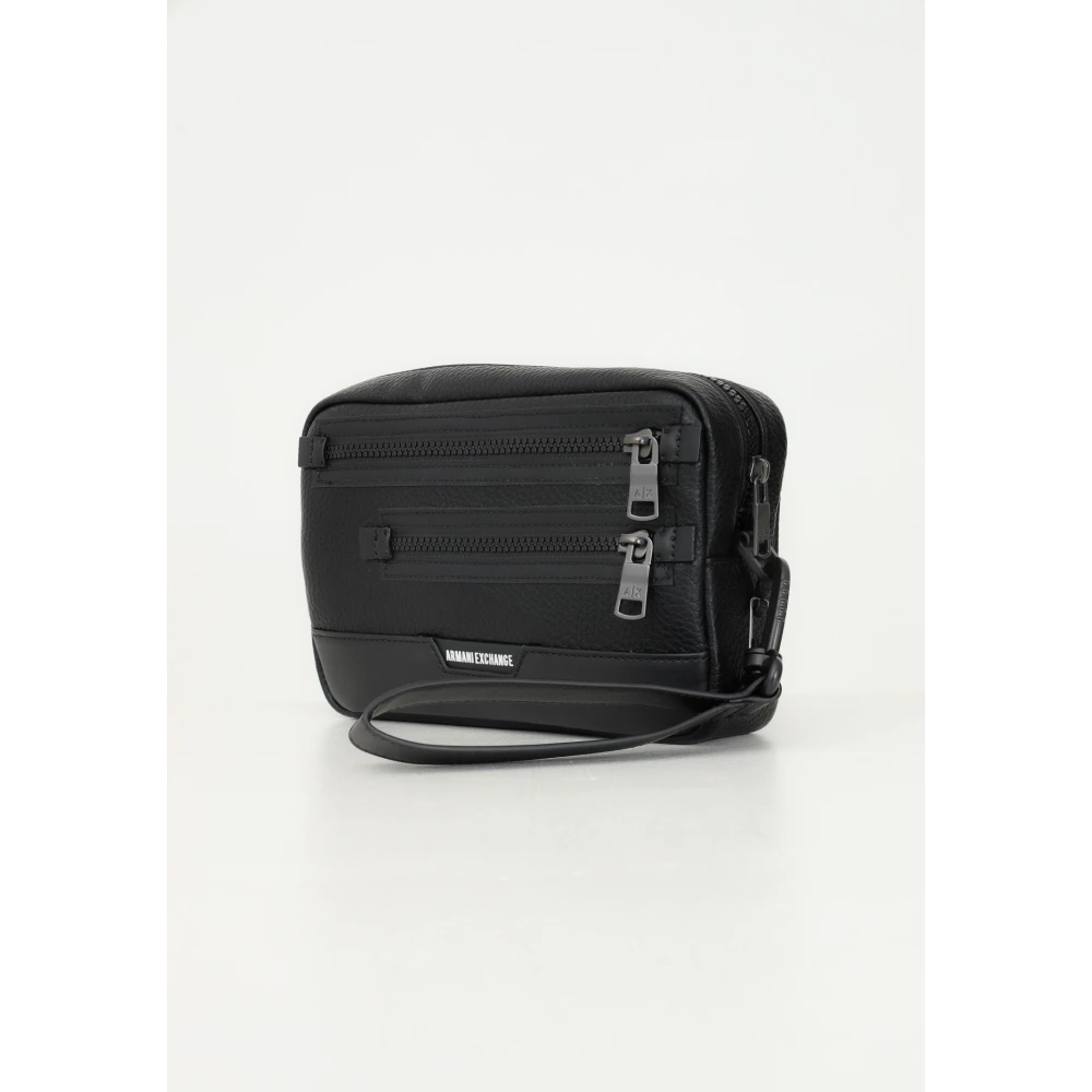 Armani Exchange Zwarte herenclutch in gehamerd stijl Black Heren